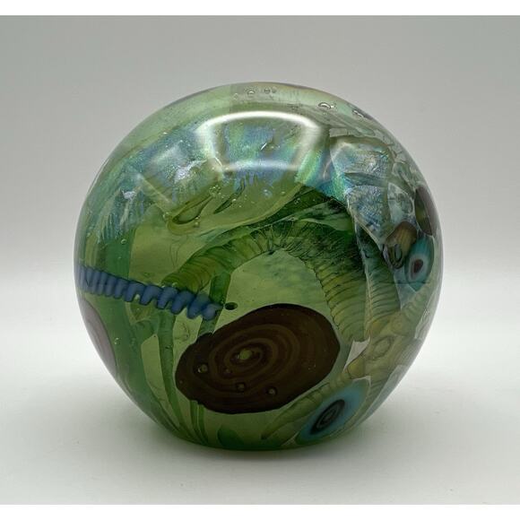 Kog Kokomo Dichroic Art Glass Ocean Fossil Sea Life Paperweight 3.5” RARE Signed - Picture 5 of 13